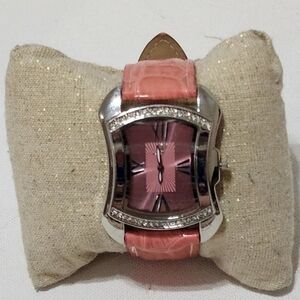 Bürgi Silver-tone Women's Quartz Watch pink Leather Strap & Crystal‎